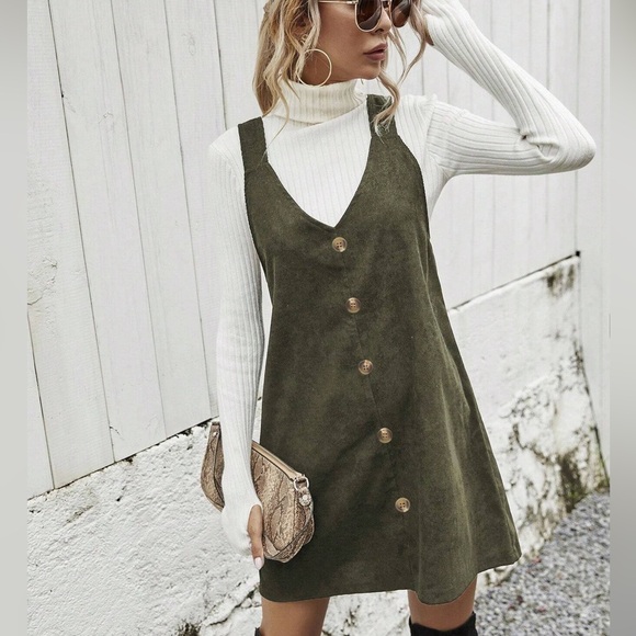 Button down Corduroy Overall Dress (without tee) tan plaid - Picture 7 of 8